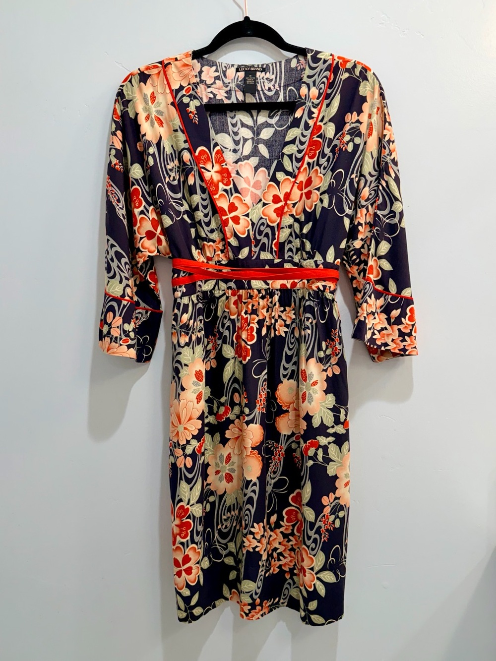 Vintage 2000s Y2K Lucky Brand Floral Kimono Sleeve Empire Waist Dress Medium - Picture 11 of 15